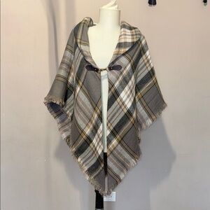 Plaid Poncho Coat - Gray and Tan
